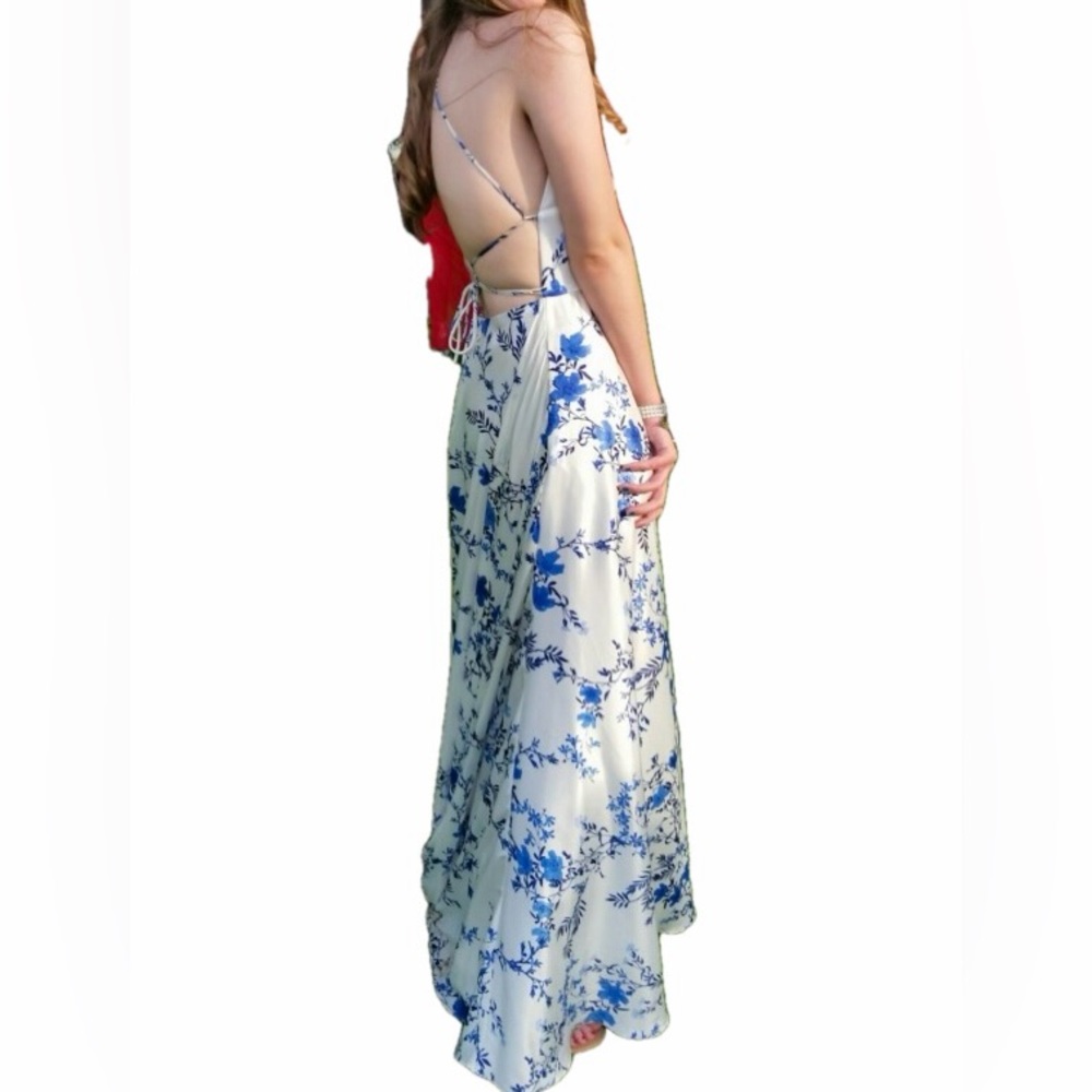 Blue and white maxi dress